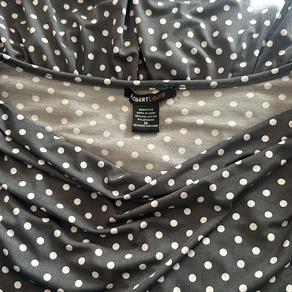 Robert Louis Gray Polka Dot Cinch Waist Silky Blouse Medium M - Picture 6 of 6